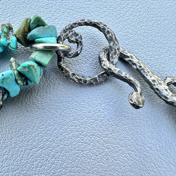 Vintage Turquoise Nugget Double Strand Necklace Silver Ethnic Tibetan Nepal - Picture 7 of 7